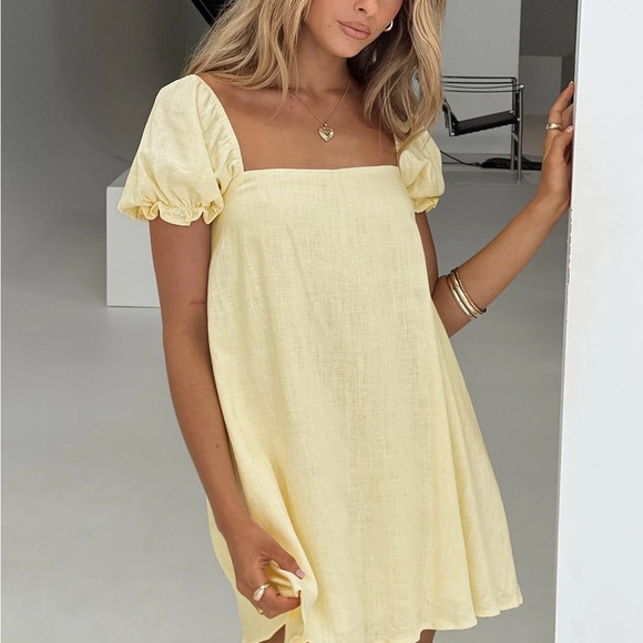 Princess Polly Beyond Linen Blend Mini Dress Yellow - US 10 / Yellow  NWT - Picture 1 of 1
